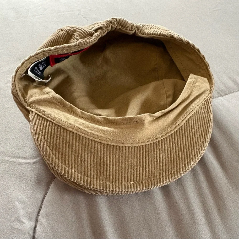 Baby Cabbie Hat Tan Corduroy ribbed fabric 6-12months